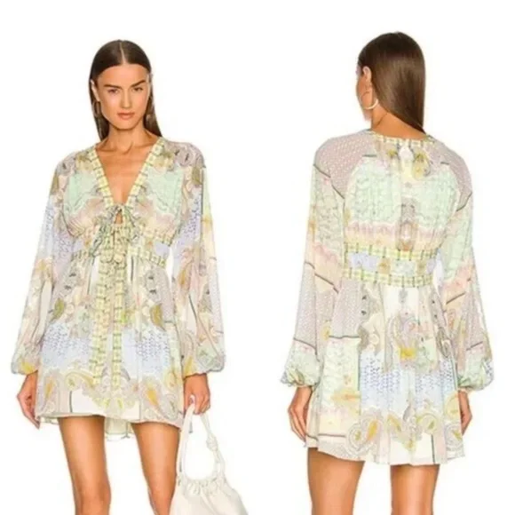 NWT Alexis Tessie Mini Dress In Rococco Pastel Paisley Chiffon Tie Front S - Picture 8 of 11